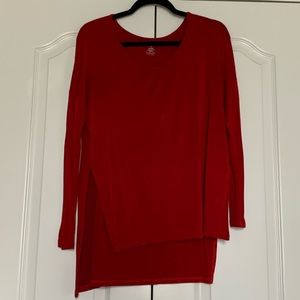 Red long sleeve top with slits on the sides